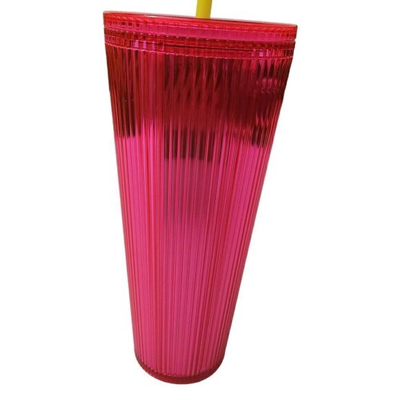 Starbucks Venti Tumbler‎ 2023 Summer Pleated Neon Magenta Pink Cold Cup 24oz NEW - Picture 6 of 7